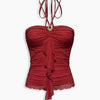 Ruffle Trim and Halter Tie in Crimson Red