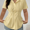 Collared Neck Smocked Waist Half Sleeve Top In Butter Yellow