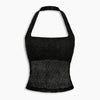 Halter Neck Sheer Lace Fitted Crop Top in Classic Black
