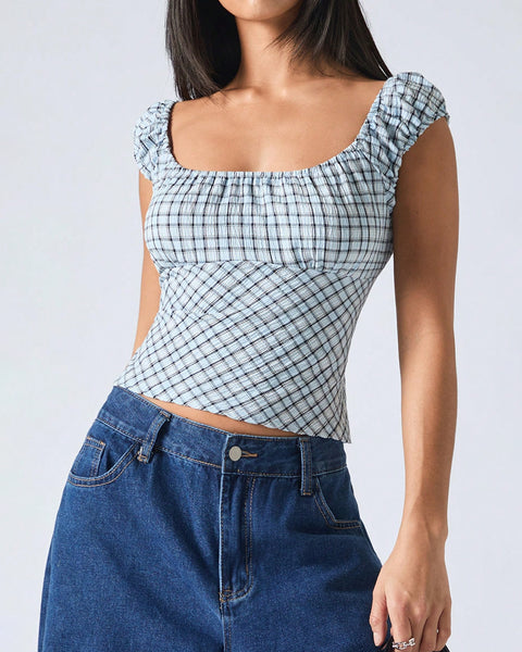 Tie Back Fitted Sleeveless Top In Powder Blue