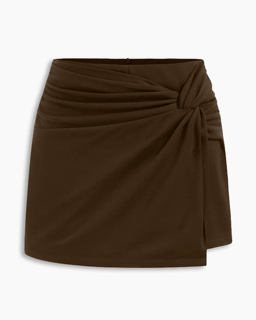 Twisted Waist Mini Skirt In Chocolate Brown