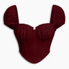 Puff Sleeve Sweetheart Neck Ruched Corset Top in Merlot