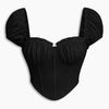 Puff Sleeve Sweetheart Neck Ruched Corset Top in Classic Black