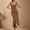 Square Neck High-Low Midi Dress in Coffee Brown