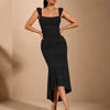Square Neck High-Low Midi Dress in Classic Black