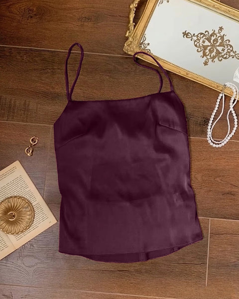 Satin Slip Cami Top In Wine