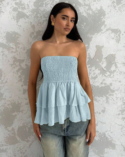 Strapless Smocked Layered Hem Top