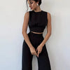 Backless Sleeveless Crop Top and Wide Leg Pants Set in Classic Black