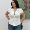 Collared Button Front Short Sleeve Shirt Curve and Plus in Classic White