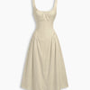 Scoop Neckline A-line Midi Dress in Cream