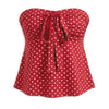 Strapless Ruched Polka Dot Tie-Up Top in Scarlet Red