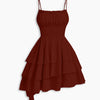 Tiered Sphaghetti Strap Fit and Flare Cami Mini Dress in Merlot