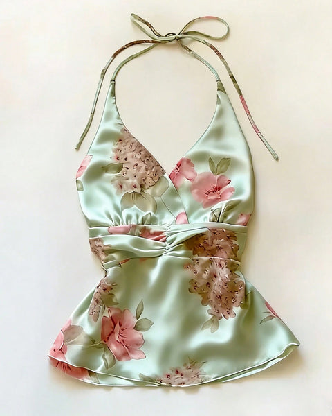 Ruched Satin Halter Top