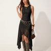 Asymmetrical Hem Sleeveless Midi Dress In Classic Black