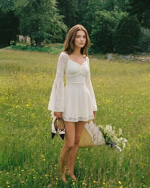 Sweetheart Neck Fit & Flare Mini Dress in Ivory