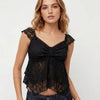 Ruffle Detail Lace Top in Classic Black