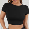 Open Back Tie Detail Short Sleeve Crop Top in Black