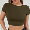 Open Back Tie Detail Short Sleeve Crop Top in Brown