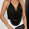 Backless Halter Cowl Neck Top in Shimmer Black
