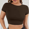 Open Back Tie Detail Short Sleeve Crop Top in Chocolate Brown