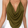 Backless Halter Cowl Neck Top in Olive Green