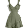 V Neck Tie Strap Ruffle Hem Mini Dress Curve & Plus In Herbal Green