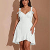 V Neck Tie Strap Ruffle Hem Mini Dress In Off White