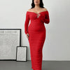 Off Shoulder Mesh Ruched Fitted Dress With Long Sleeve Curve & Plus In Bright Red