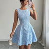 Bow Back Sleeveless Fit and Flare Floral Dress in Baby Blue