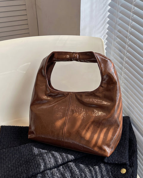 Glossy Finish Hobo Shoulder Bag in Espresso Brown