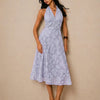 Floral Textured Halter Neck Waisted Midi Dress in Lilac