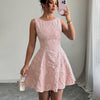 Bow Back Sleeveless Fit and Flare Floral Dress in Baby Pink