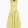 Square Neck V Waisted Midi Dress in Butter Yellow