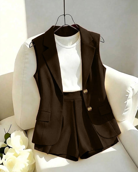 Tailored Sleeveless Blazer Waistcoat In Cocoa Brown