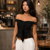 Off Shoulder Ruffle Hem Top in Classic Black