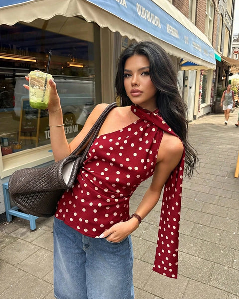 Halter Neck Polka Dot Fitted Top