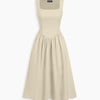 Square Neck V Waisted Midi Dress in Cream