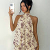 Floral Regular Fit Mini Dress in Cream and Lilac
