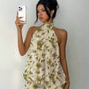 Floral Regular Fit Mini Dress in Cream and Olive Green