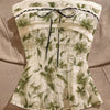 Strapless Lace Ribbon Bow Floral Top in Olive Green