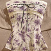 Strapless Lace Ribbon Bow Floral Top in Lilac