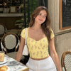 Sweetheart Neck Floral Cap Sleeve Top in Butter Yellow