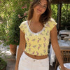 Lace Trim Halter Tie Neck Floral Top in Vanilla