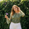 Asymmetric 2 in 1 Sheer Mesh Floral Top Curve & Plus in Olive Green