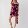 Mesh Asymmetrical Neck Ruched Mini Dress