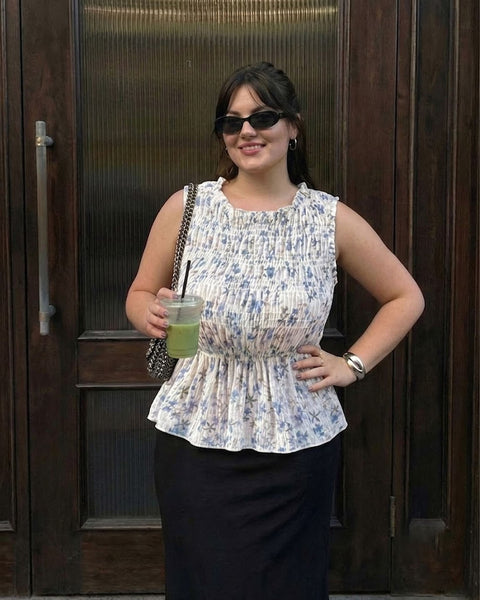 Round Neck Smocked Peplum Top Curve & Plus in Classic White