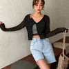 Sheer Textured Long Sleeve Open Front Top in Classic Black