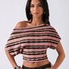 Off Shoulder Striped Knit Crop Top in Peach