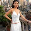 Cowl Neck Low Back Halter Top in off White
