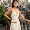 Cowl Neck Low Back Halter Top in Beige